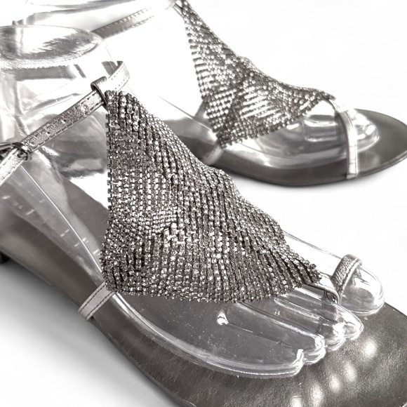 Lola Cruz Rhinestone Mesh T-Strap Sandals – Metallic Silver – Size 39 - Picture 7 of 9